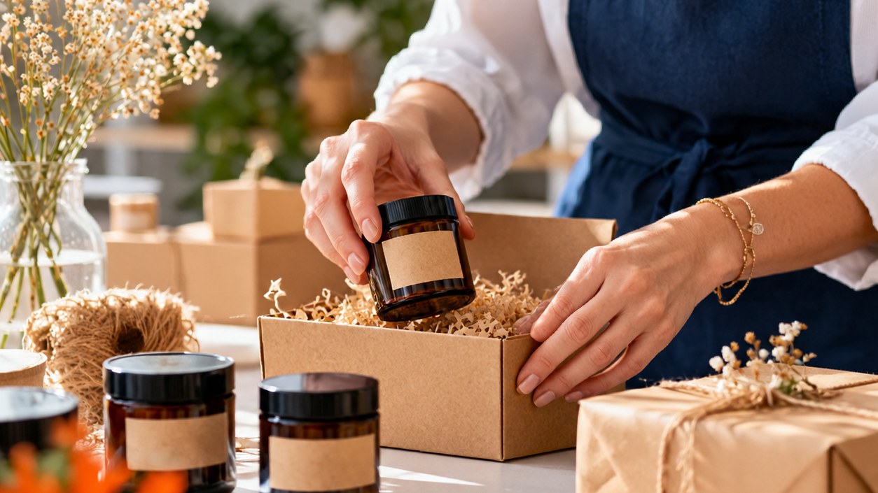 Kadın girişimci ürünlerini paketliyor